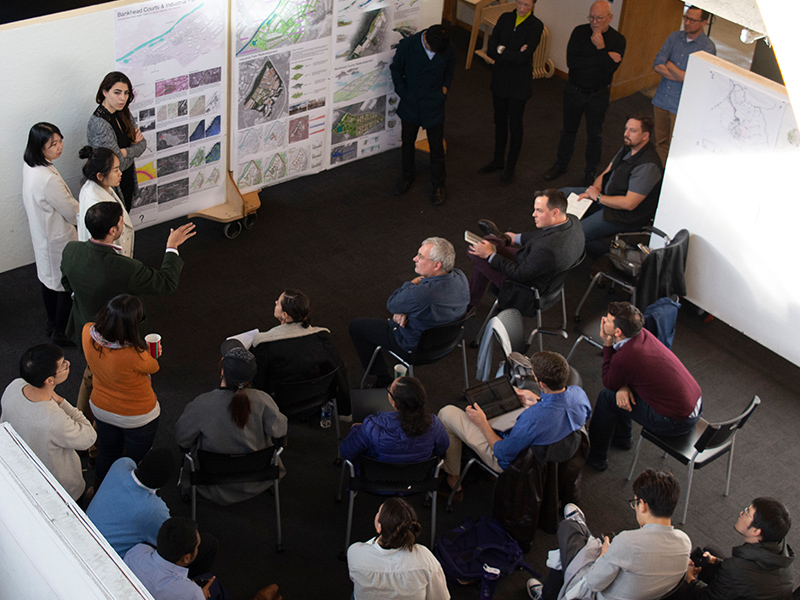 Master of Architecture's Urban Design Studio present their projects to faculty and guest jurors for their Final Review in the Architecture West second floor atrium.