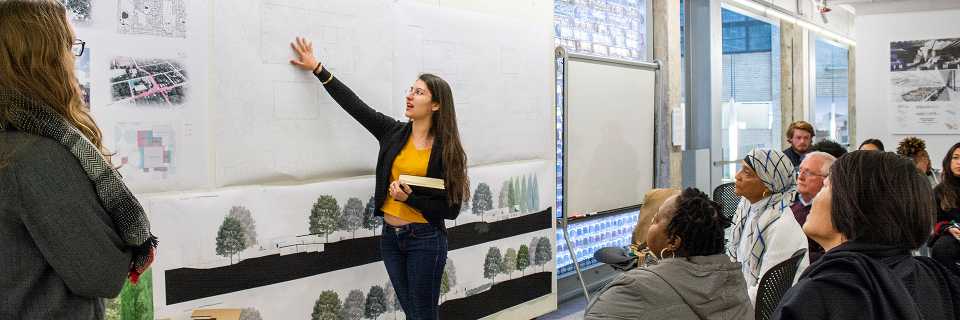 Students present their renderings during Junior and Senior Studio Presentations in the Hinman Research Building