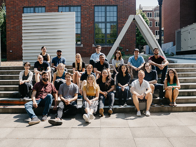 The Core Studio class photo from the Fall 2019 semester in the Hinman Courtyard.