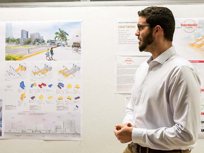 Master of Science in Urban Design student presents ULI-Hines Competition project in the Cohen Gallery.
