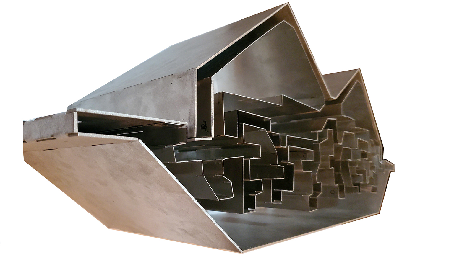 Metal model of a section of a building by Barrett Blaker from the Spring 2020 Core II Studio
