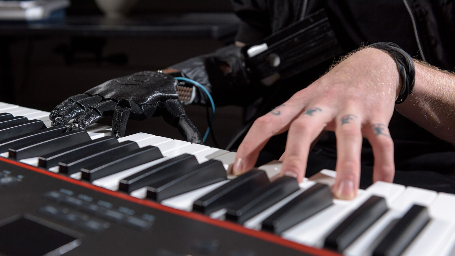 The skywalker hand, a prosthetic hand designed to help amputees play music, plays the piano.The skywalker hand, a prosthetic hand designed to help amputees play music, plays the piano.