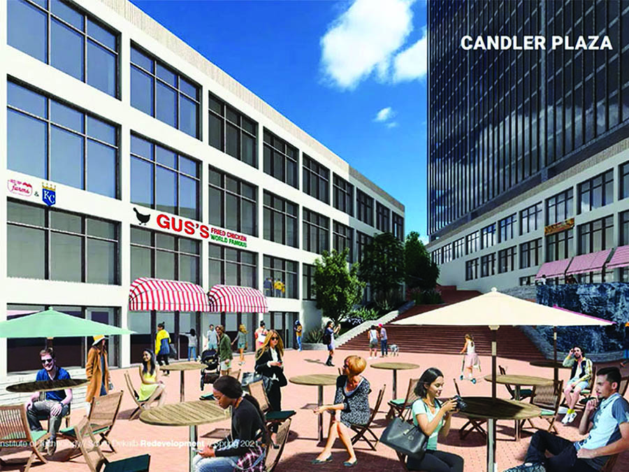 Rendering of a lively Candler Plaza
